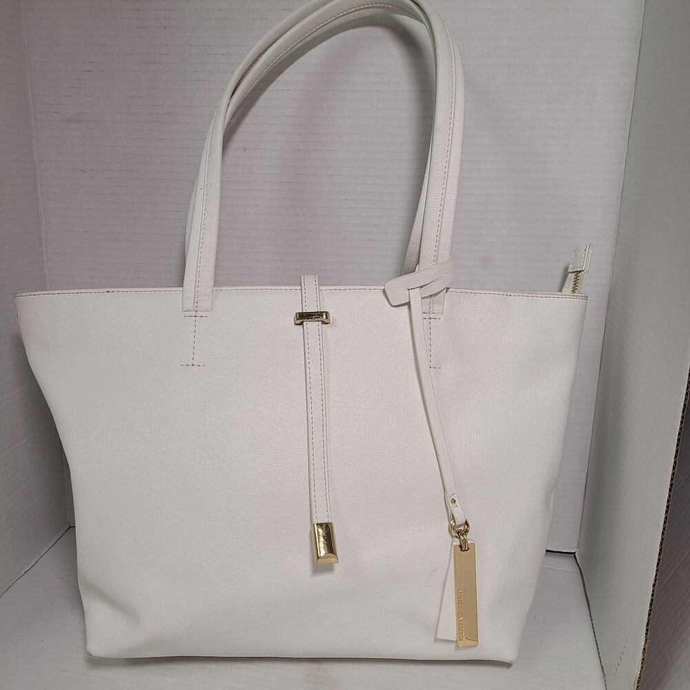 Vince Camuto Leila White Saffiano Genuine Leather Small Tote Bag